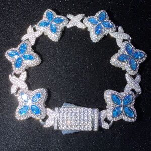 Iced Sapphire Clover Flower Bracelet